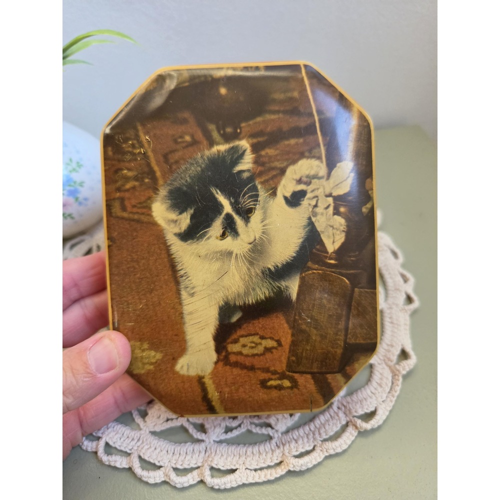 Vintage Blue Bird Toffee Tin Cat Kitten Harry Vincent England 1950s